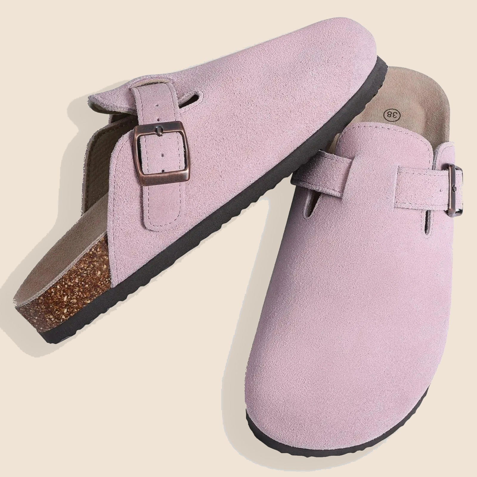 Sabots en cuir velours et semelle en liège