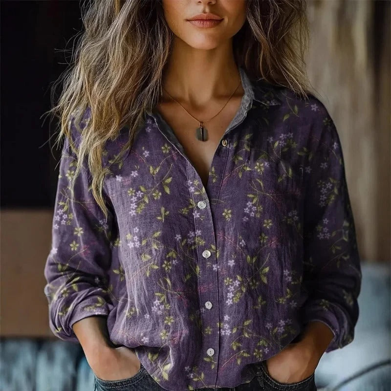 Chemisier violet à fleurs
