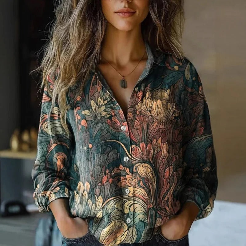 Chemisier vert à imprimé nature